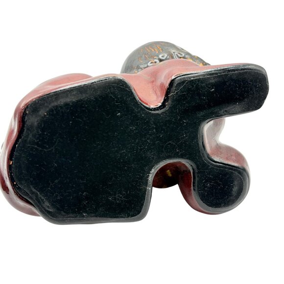 Vintage Ceramic Foo Dog Figurine In Red & Black Glaze Chinese Guardian Lion - Picture 5 of 10